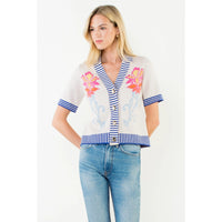 Floral Striped Trim Top