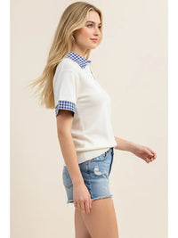 Gingham Trim Knit Polo