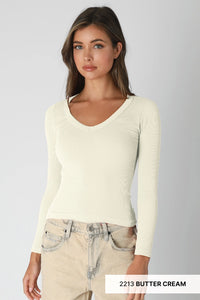 Deep V Long Sleeve Top