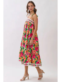 Floral Tie-Strap Midi Dress