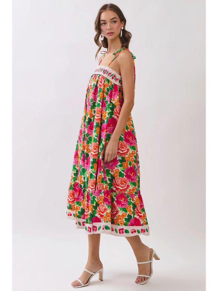 Floral Tie-Strap Midi Dress