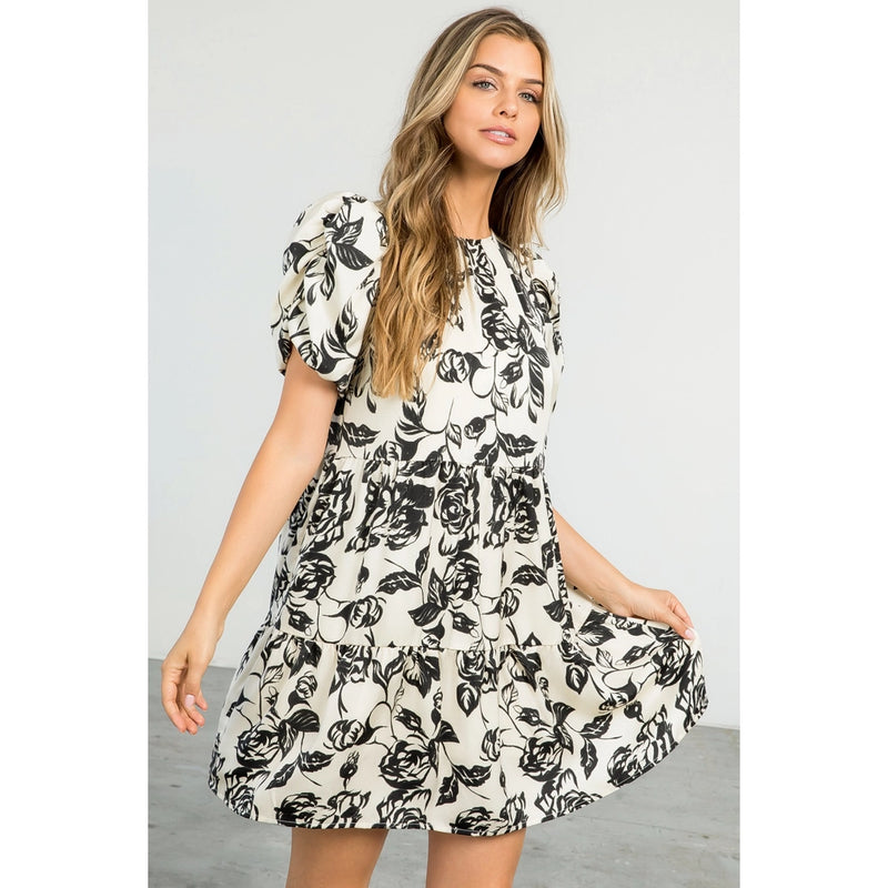 Rose Print Tiered Dress