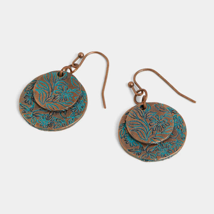 Rustic Etched Double Coin Earrings