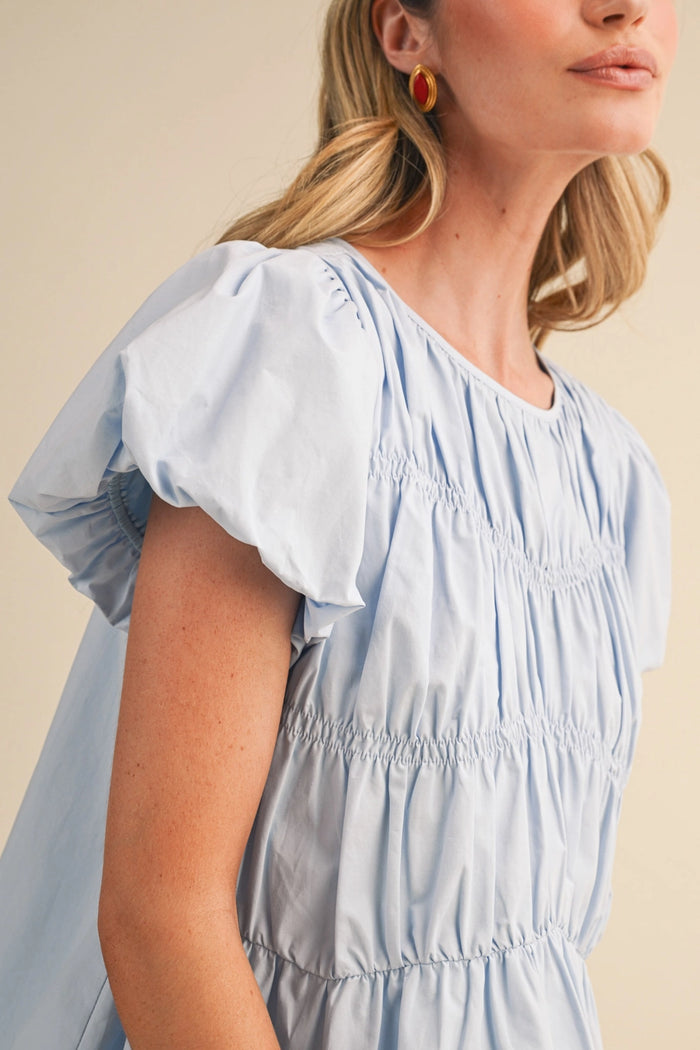 Tiered Shirring Bubble Sleeve Top