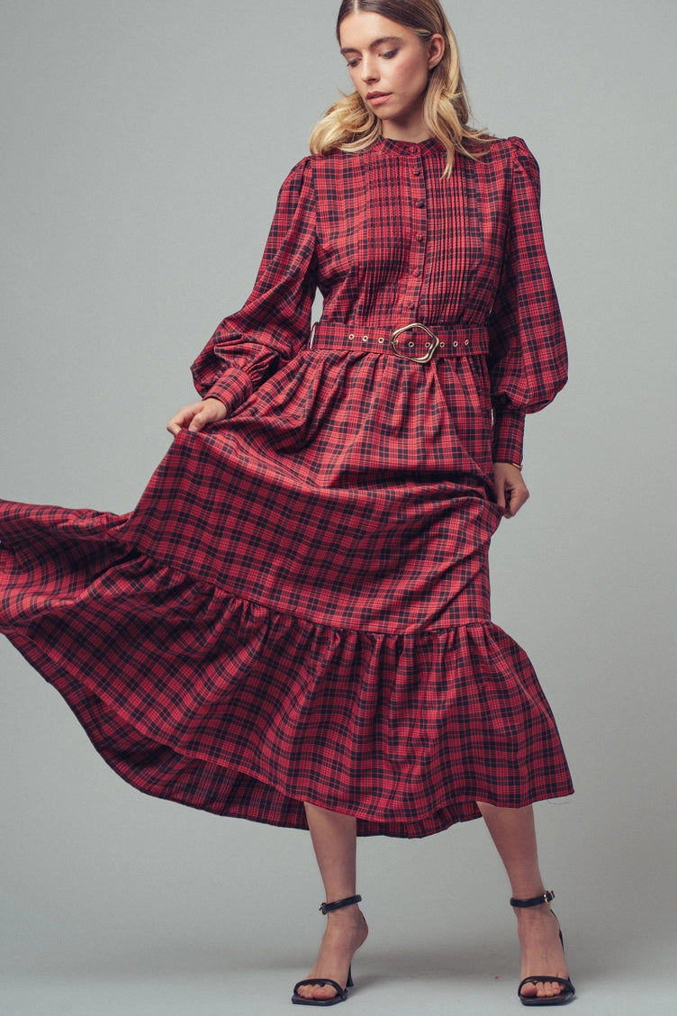 Plaid Belted Maxi Dress