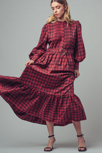 Plaid Belted Maxi Dress