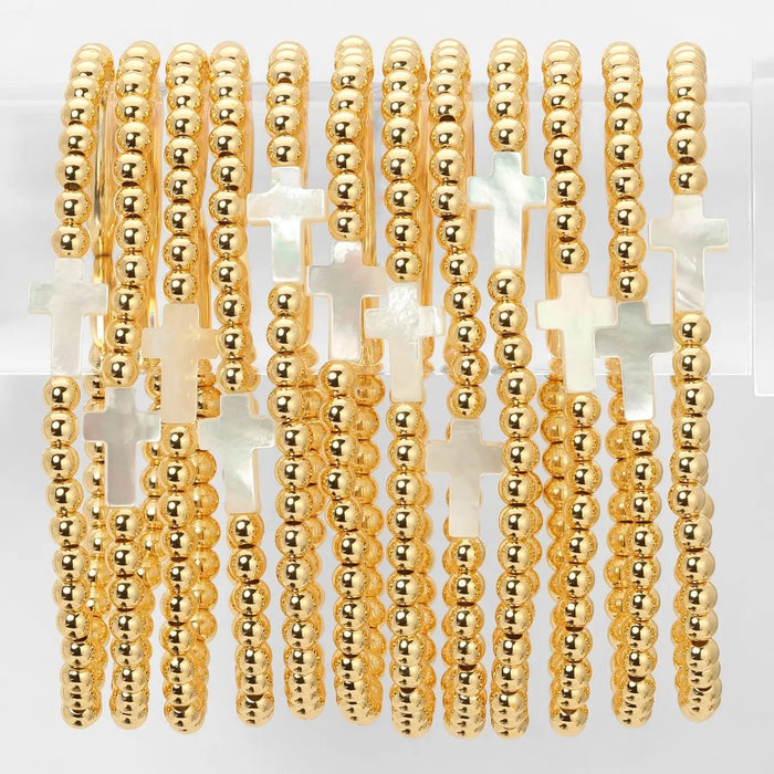 Stretch Beaded Bracelet with Cross