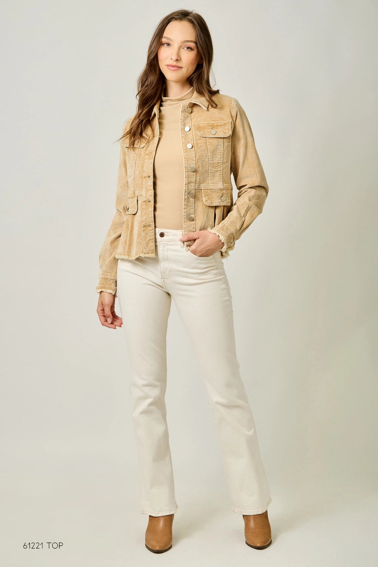 Washed Corduroy Peplum Jacket
