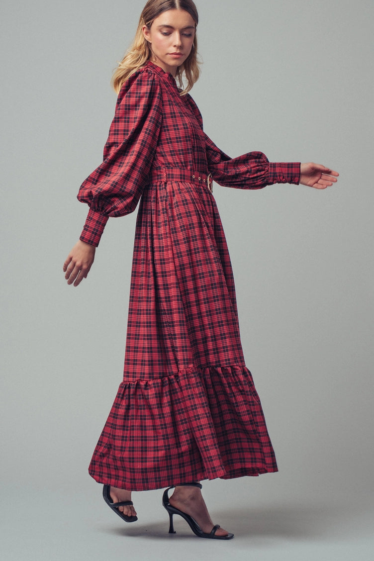Plaid Belted Maxi Dress