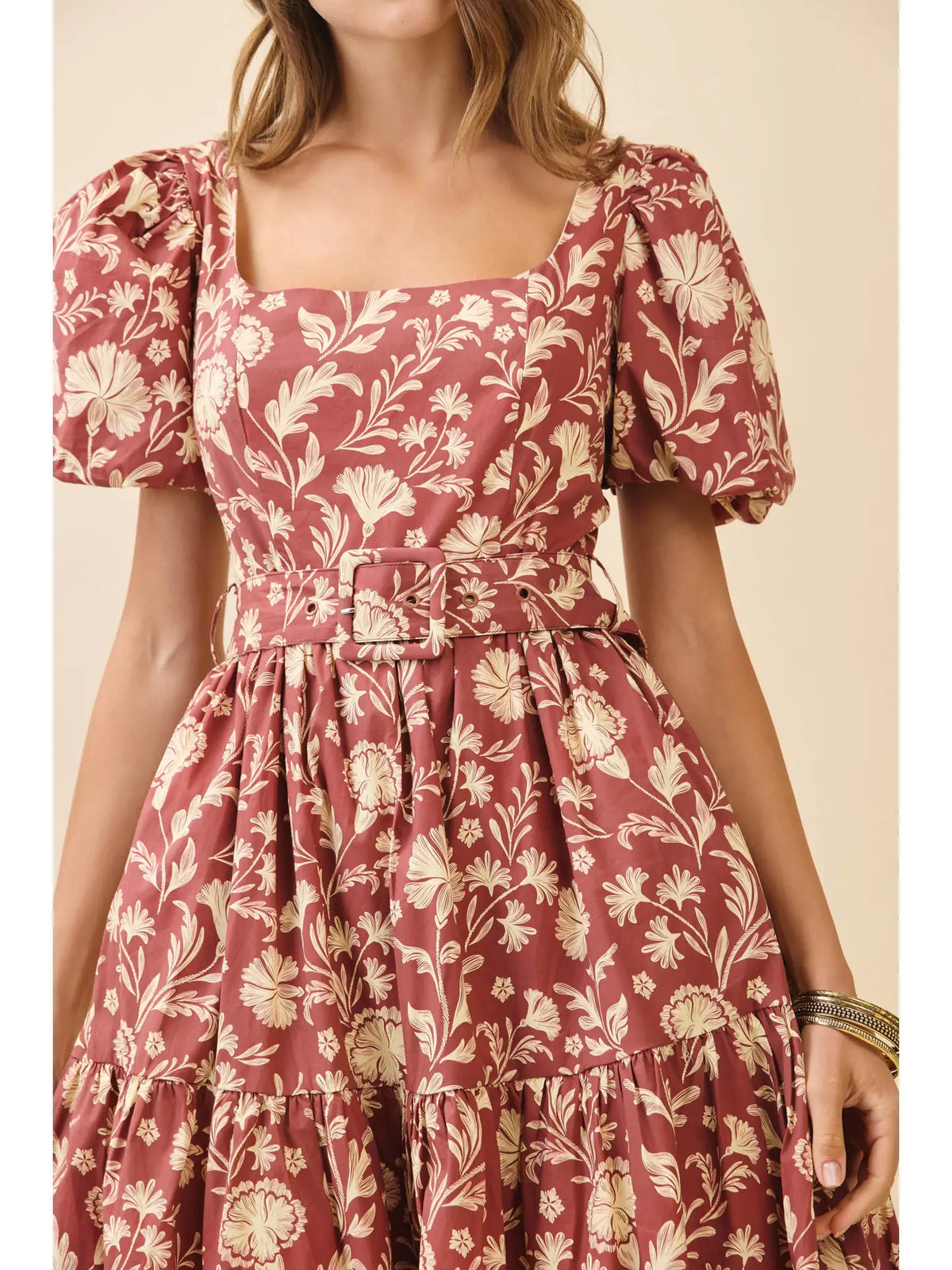 Belted Floral Midi Dress