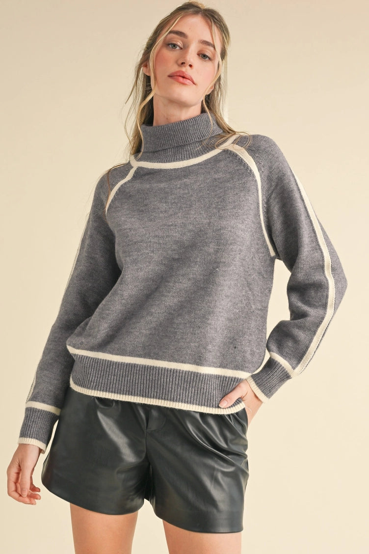 Contrast Trim Turtleneck Sweater