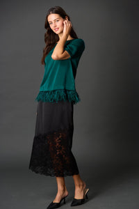 Feather Trim Satin Top