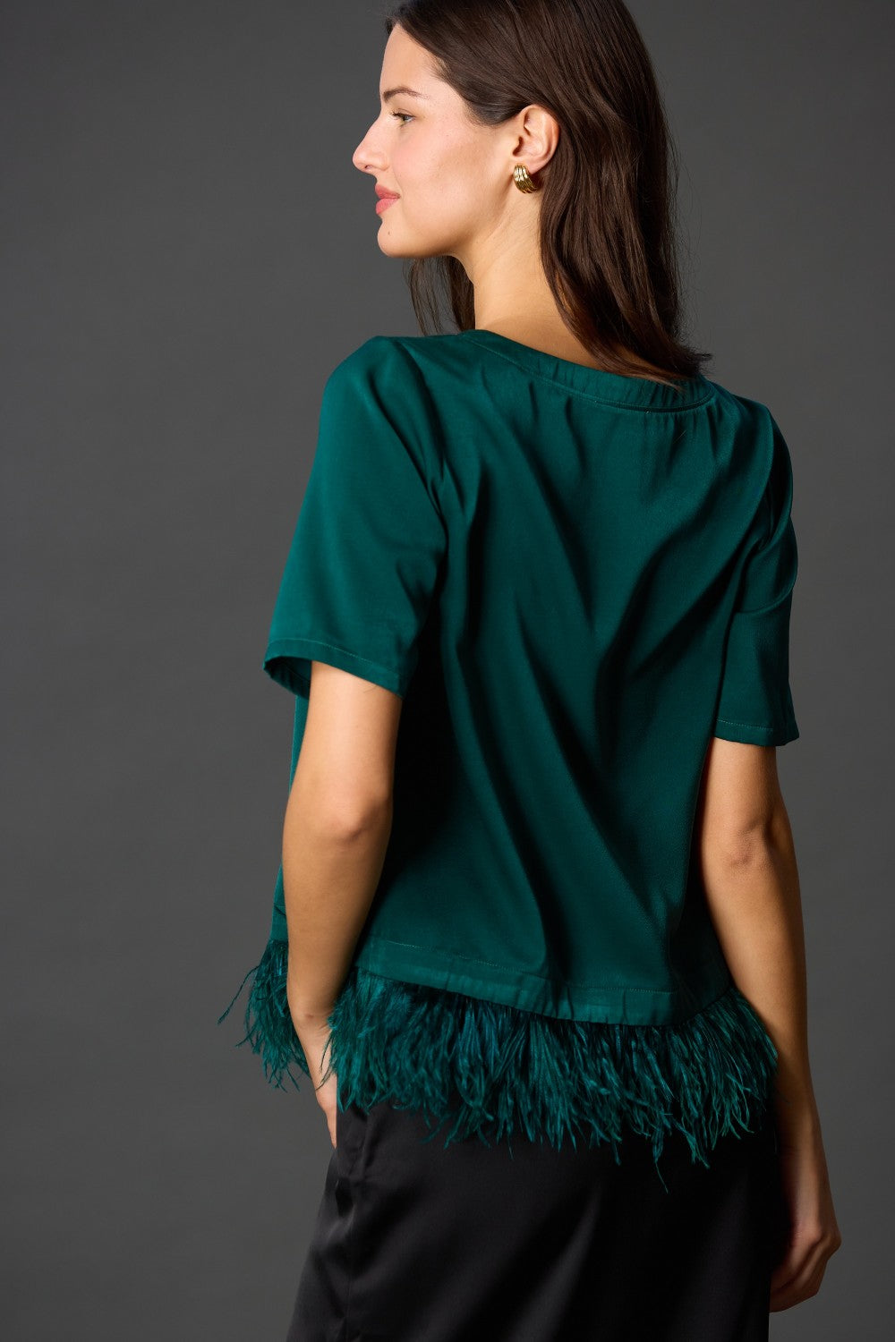 Feather Trim Satin Top