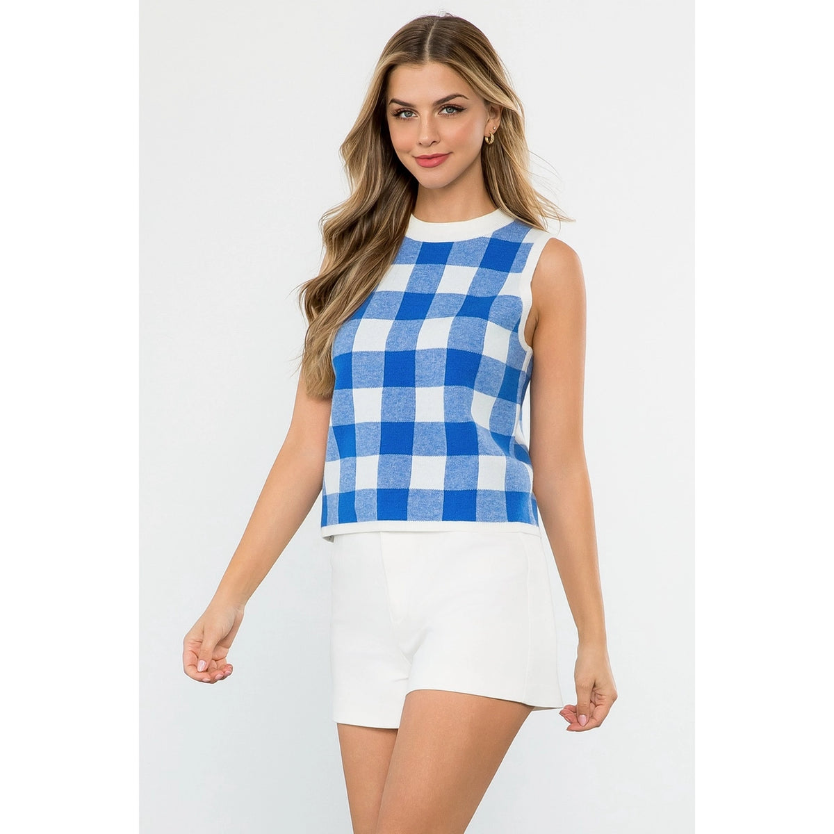 Checkered Knit Sleeveless Top