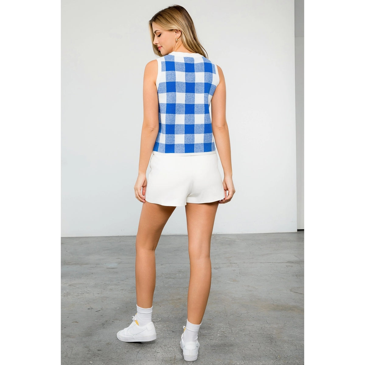 Checkered Knit Sleeveless Top