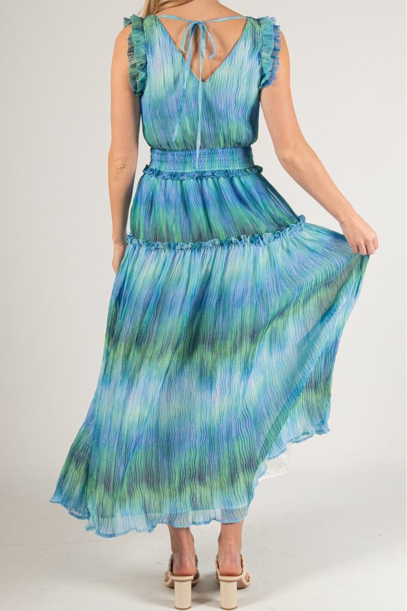 Watercolor Pleated Chiffon Dress