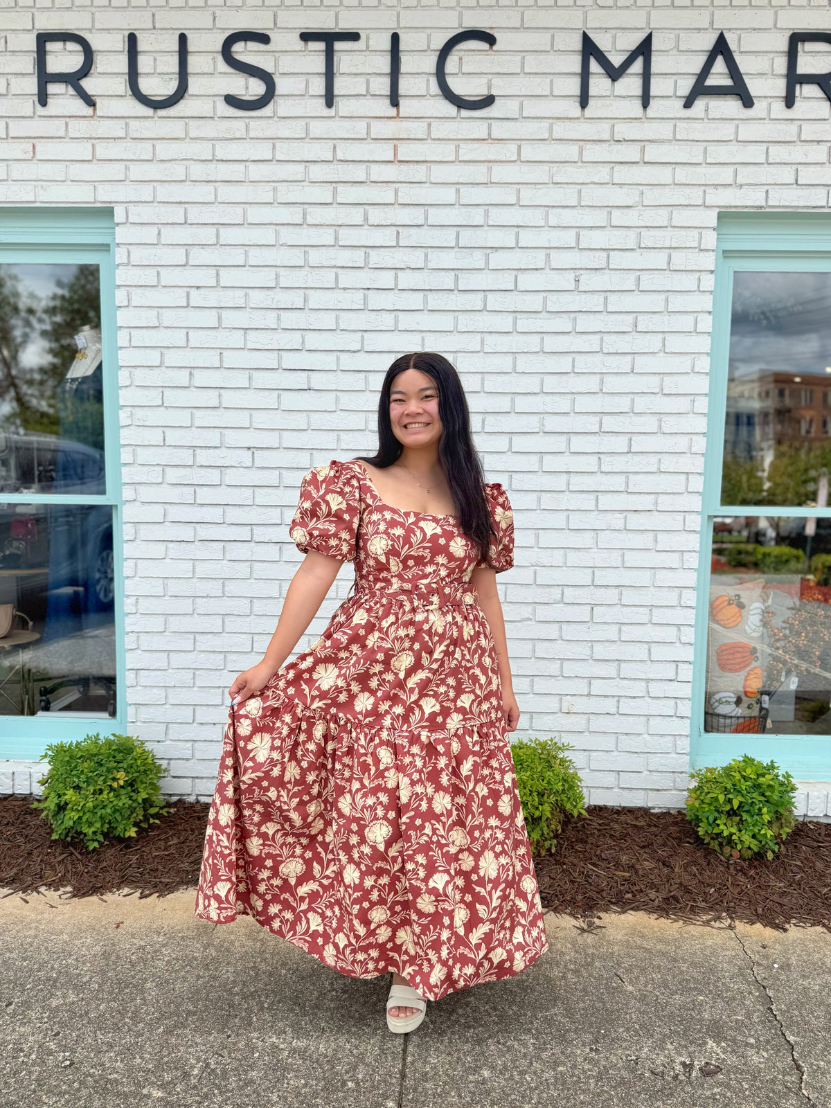 Belted Floral Midi Dress
