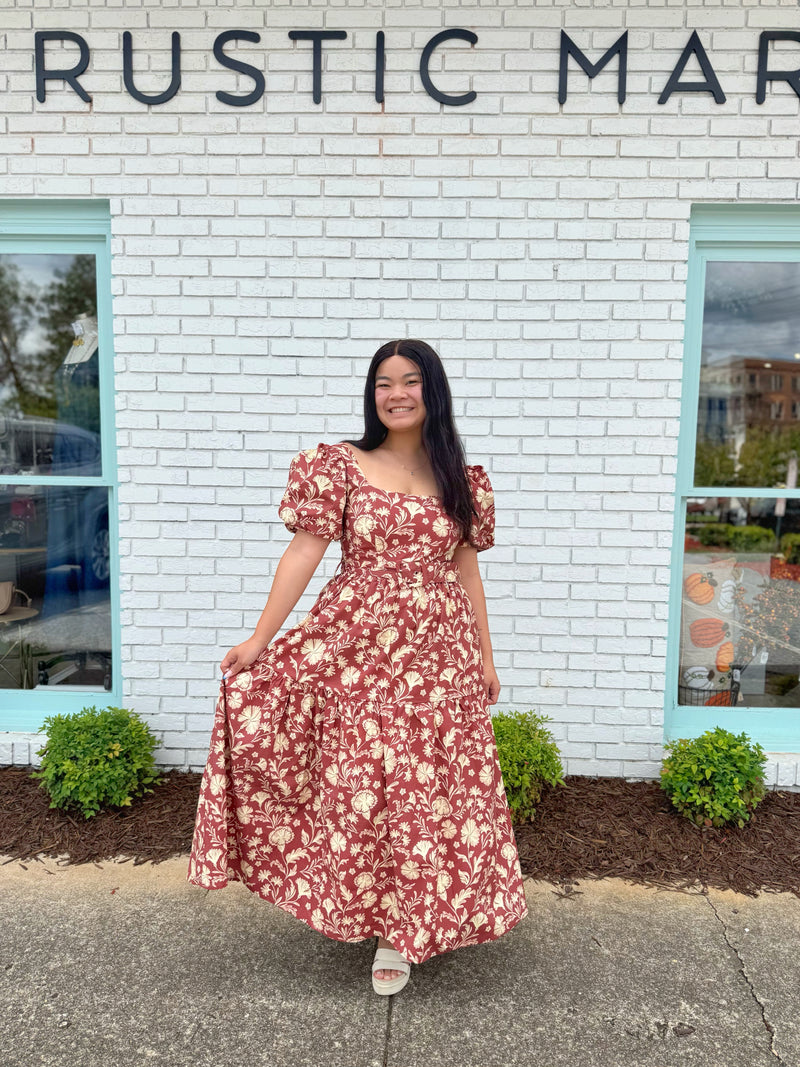 Belted Floral Midi Dress