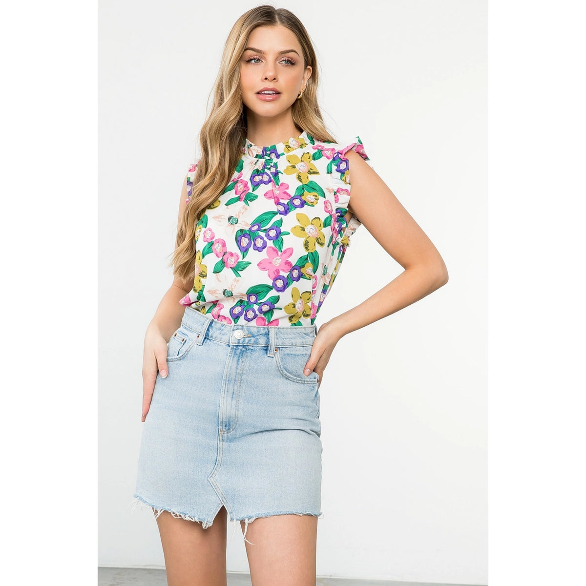 Floral Ruffle Sleeve Blouse