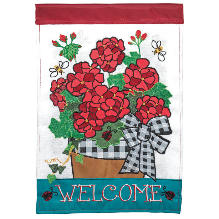 Welcome Geraniums Garden Flag