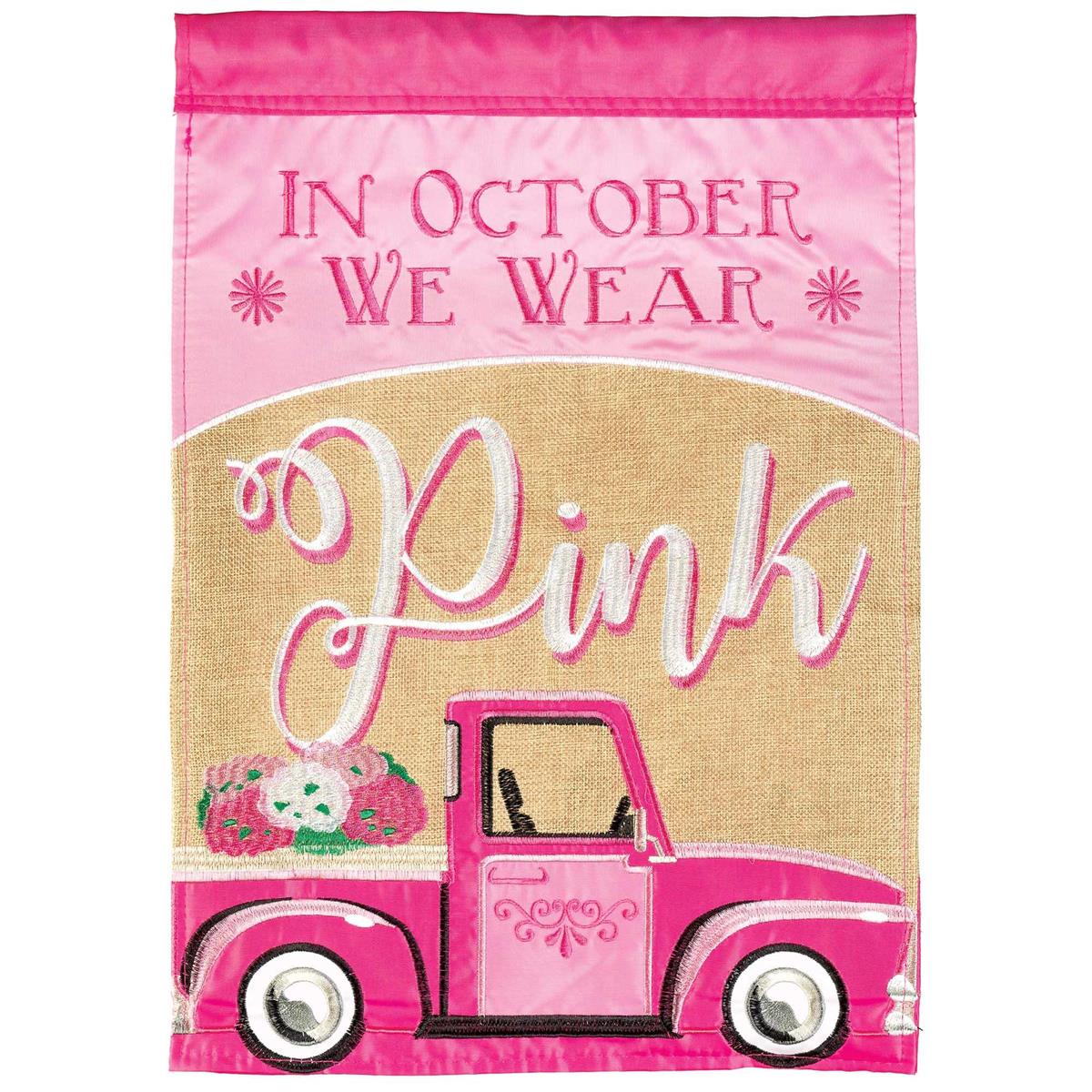 October Pink Truck Garden Flag