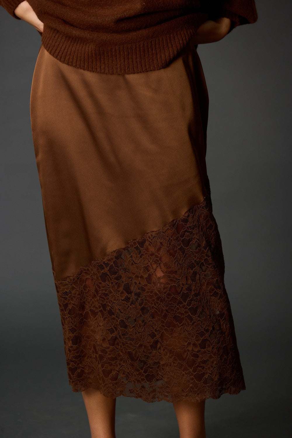 Satin Lace Pencil Skirt