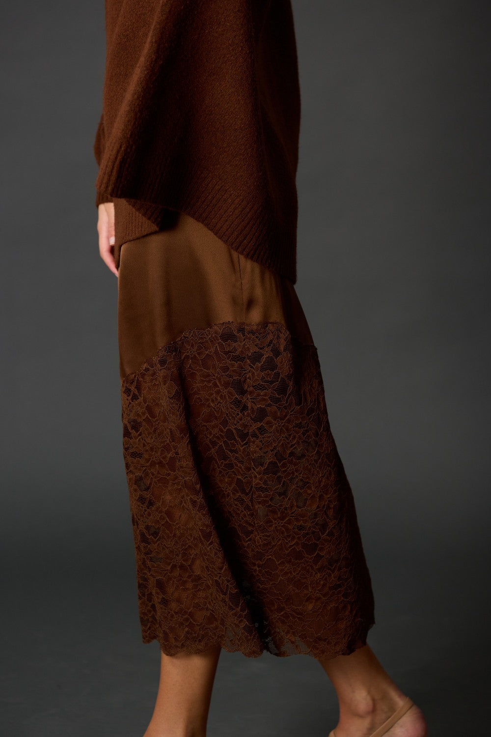 Satin Lace Pencil Skirt