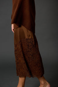 Satin Lace Pencil Skirt