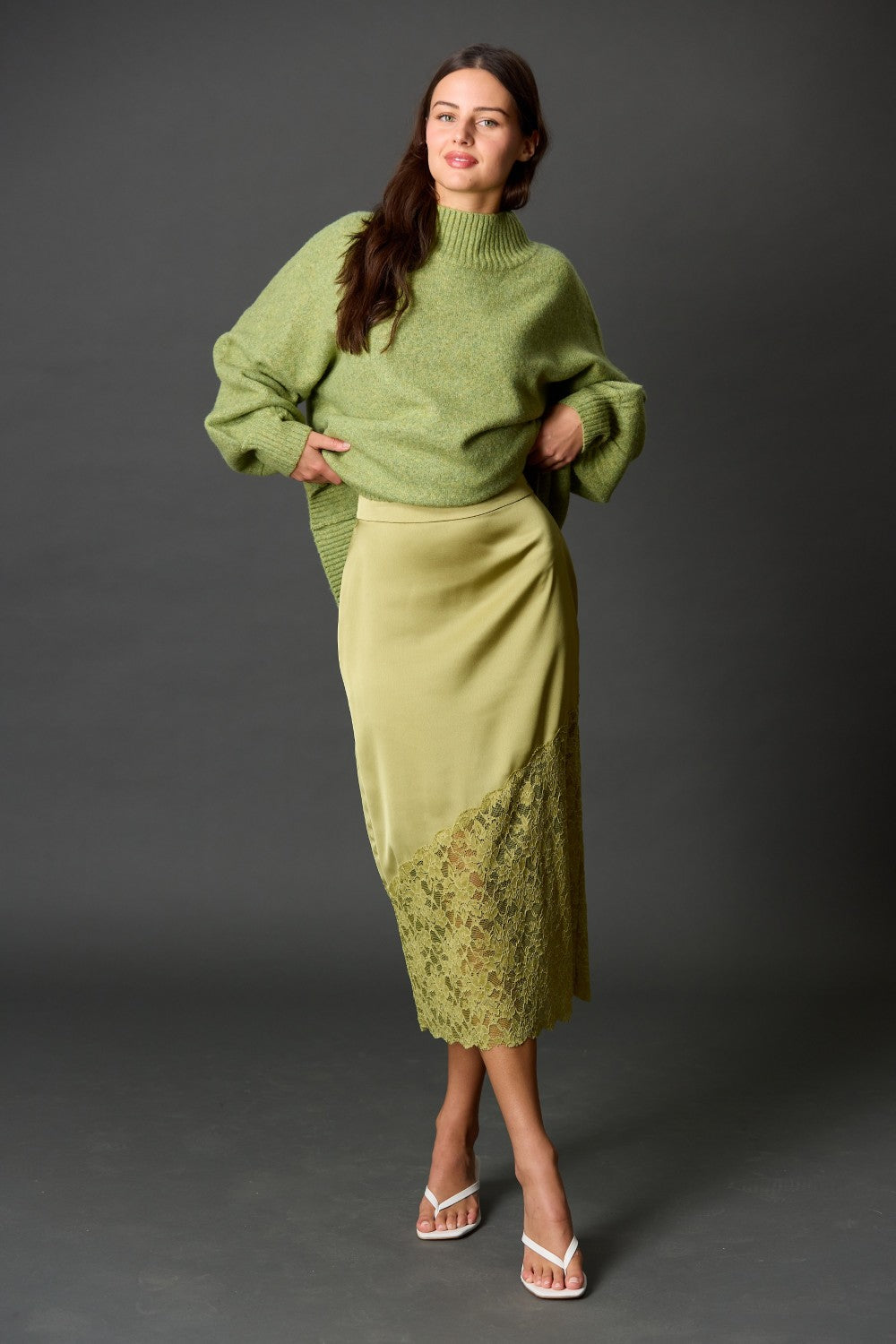 Satin Lace Pencil Skirt