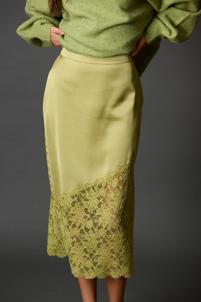Satin Lace Pencil Skirt