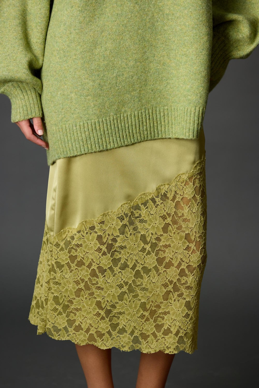 Satin Lace Pencil Skirt