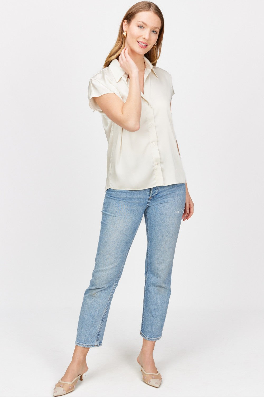Satin Capped Sleeve Top