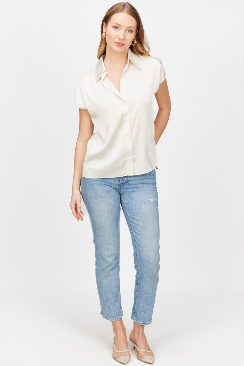 Satin Capped Sleeve Top