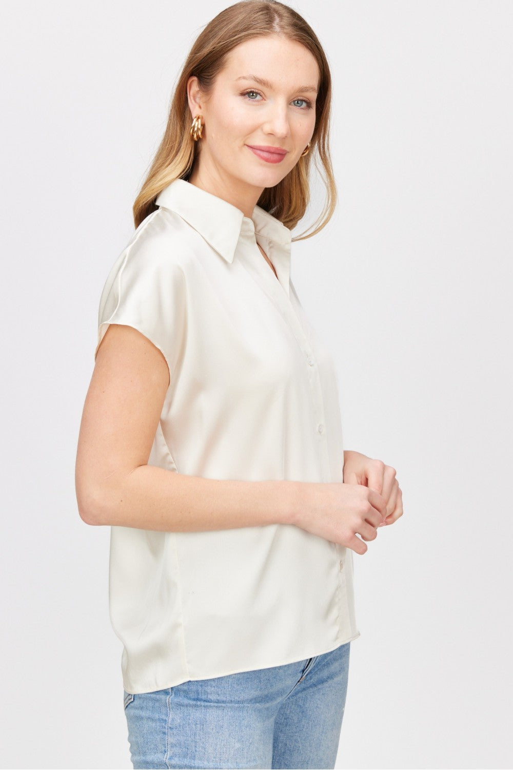 Satin Capped Sleeve Top