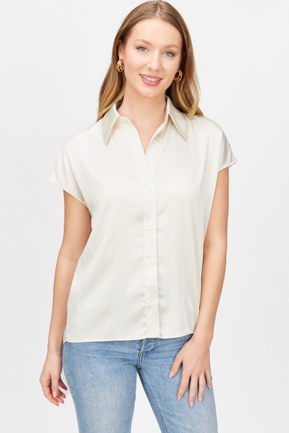 Satin Capped Sleeve Top