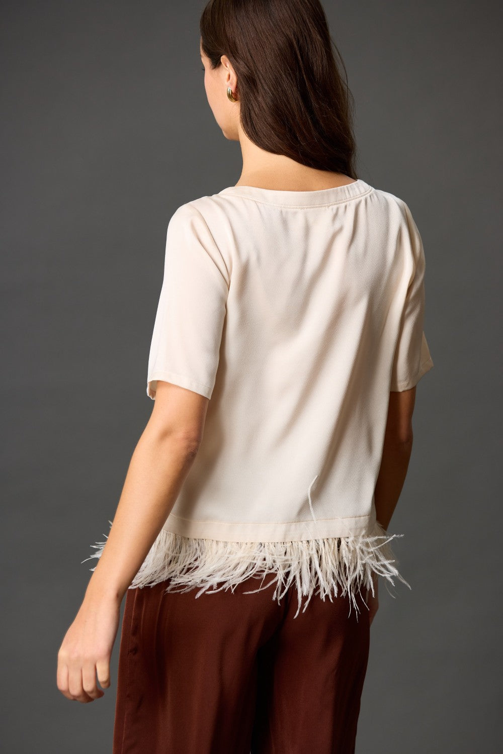 Feather Trim Satin Top