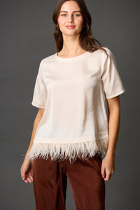 Feather Trim Satin Top
