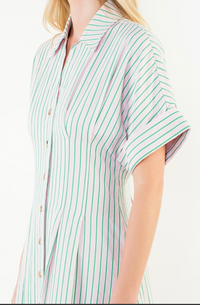 Short Sleeve Striped Button Down Dress