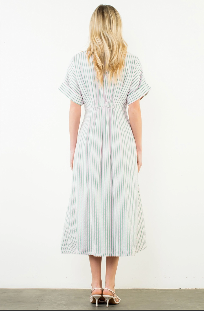 Short Sleeve Striped Button Down Dress