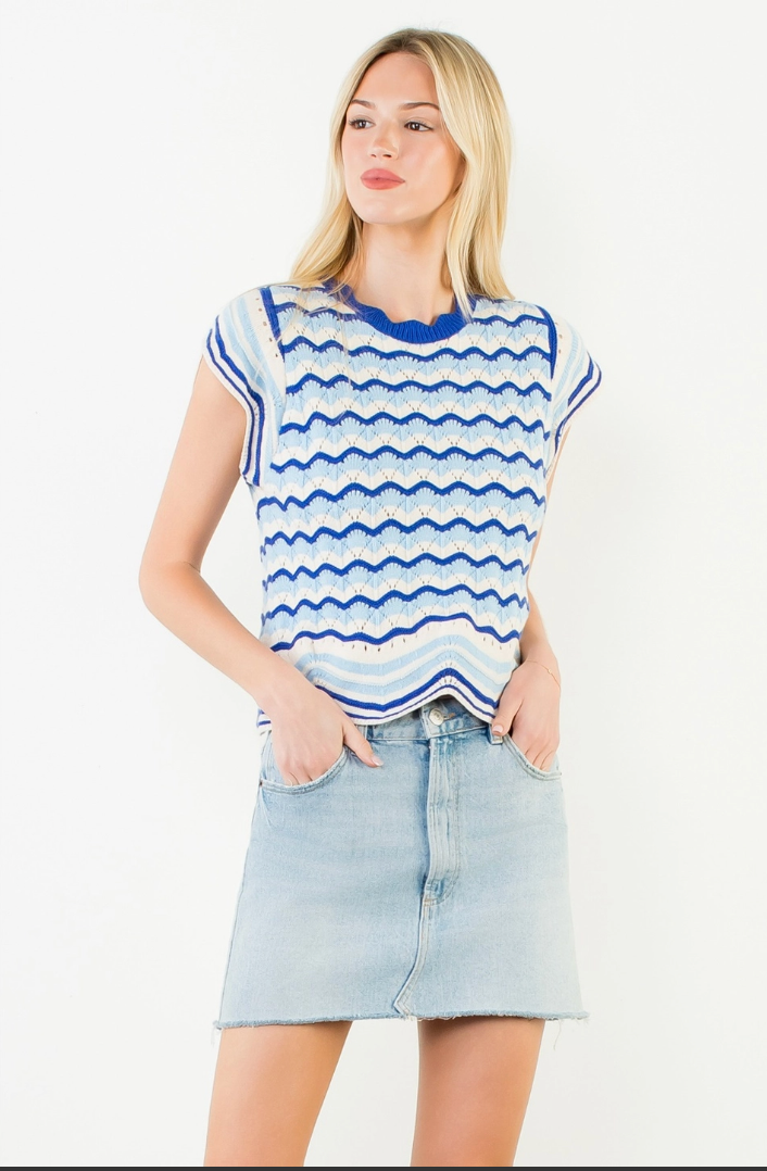 Short Sleeve Striped Pattern Knit Top