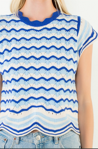 Short Sleeve Striped Pattern Knit Top