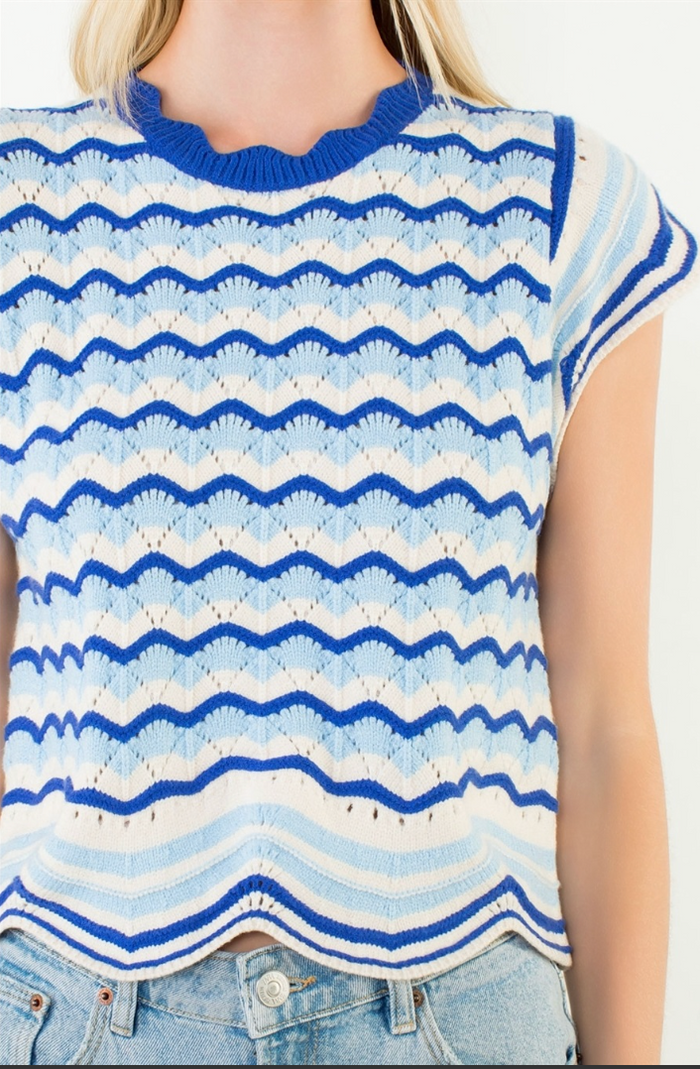 Short Sleeve Striped Pattern Knit Top