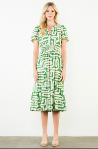 Short Sleeve Patterned Tiered Midi Dress