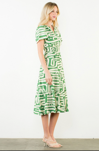 Short Sleeve Patterned Tiered Midi Dress