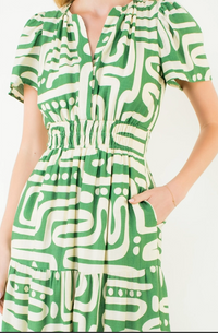 Short Sleeve Patterned Tiered Midi Dress