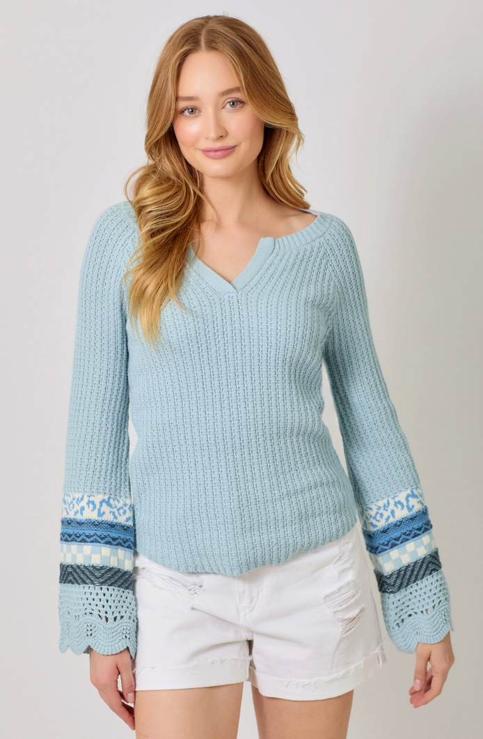 Mixed Sleeve Henley Sweaster