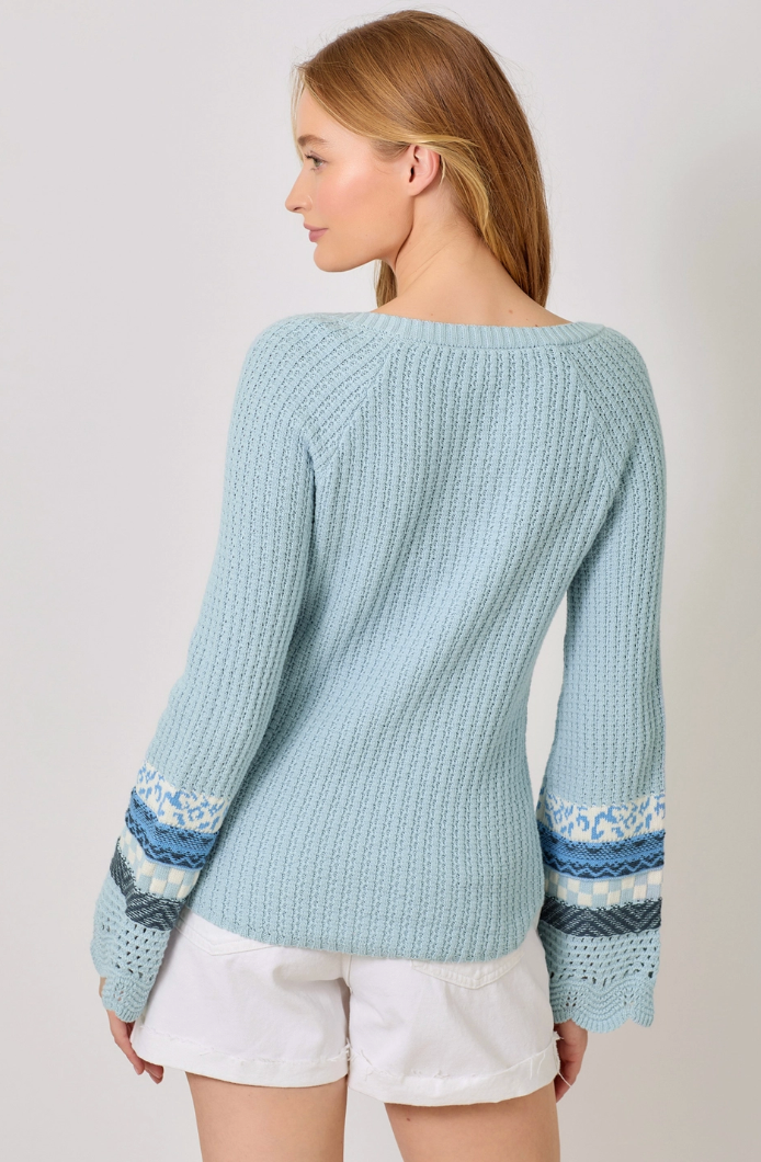 Mixed Sleeve Henley Sweaster