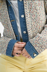 Button Up Jacket with Denim Trim