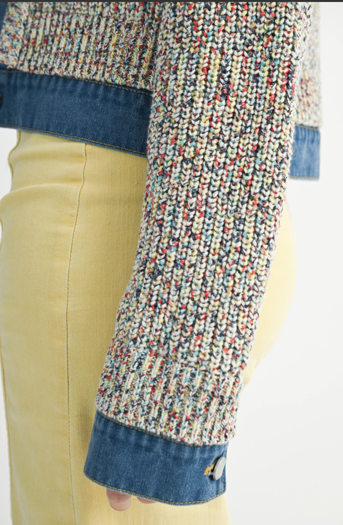 Button Up Jacket with Denim Trim