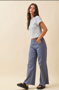 Wide Leg Raw Hem Denim Pants